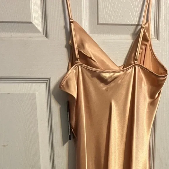 Elegant Gold Satin Slip Dress - Picture 3 of 3